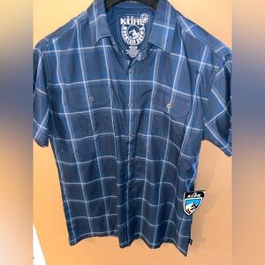 $75 New KUHL Response Eluxor Button Shirt Mens M Baltic Blue Plaid Check UPF 30